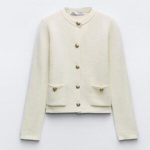 Zara Cream Sweater Cardigan w gold buttons